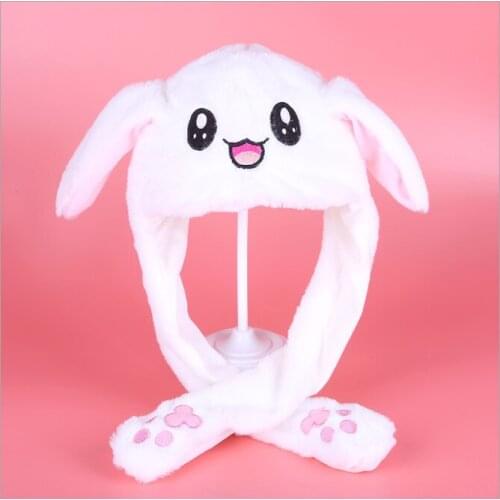 2021 New Funny Hat Baby Kids Hat Cute Rabbit Ears Plush Ears Can Move Cap Children Winter Warm Party Hat White Rabbit