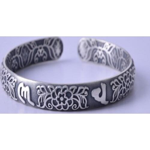 BOCAI New s999 pure silver heart sutra colorful auspicious cloud pattern, six-character mantra auspicious wishful woman bracelet