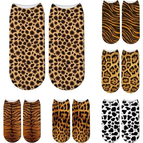 Creative 3D Printed Animal Skin Cotton Socks Leopard Zebra Skin Funny Unisex Low Ankle Crew Socks Sports Breathable Elastic Sock