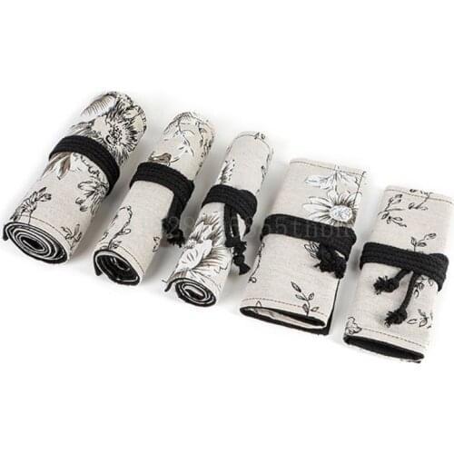 Peony 12/24/36/48/72 Holes Canvas Roll Pen Curtain Pencil Bag Case Makeup Wrap