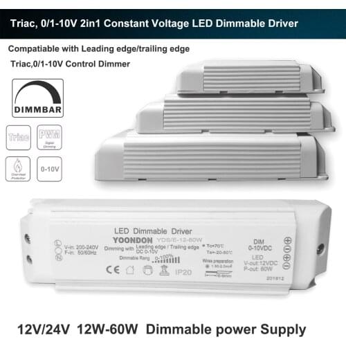 AC 220V Constant Voltage LED Dimmable Driver DC 12V 24V 20W 40W 60W Triac & 0-10V Dimming 2in1 Power Supply Lighting Transformer