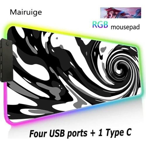 RGB Wired Lighting TypeC Interface Black Personality Rotating Striped MousePad Xl Mouse Keyboard Desktop Desk Mat Four USB Ports