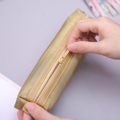 Clear grid pencil case School zipper bag Stationery organizer