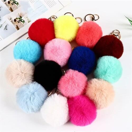 Fluffy Artificial Rabbit Fur Ball Key Chain Pompon Keychain Fluff keychains Faux Fur-like Ball Keyring Key Holder for Bag Car