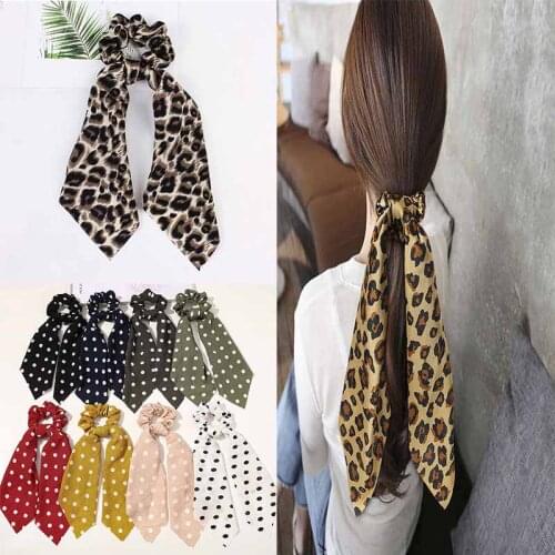 Top Fashion Women Cute Dot Elastic Hairband Chiffon Ties Girls Bow Floral Bands Holder For Female Long Hair Accessories