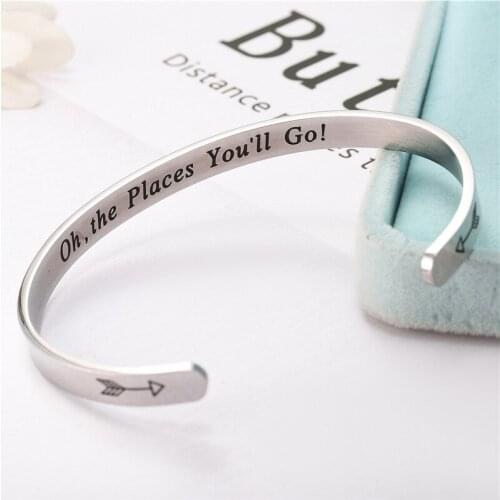 Wide 6mm Cuff Trendy Keep Going oh the pleace you ll go Bracelets Titanium Encouragement Bangle For Men Jewelry