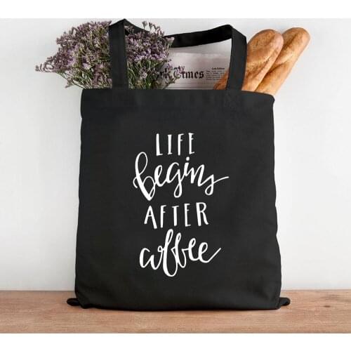 Mom Life Women Shoulder Cloth Black Bags Reusable Shopper Teacher Student Book Bags First Coffee Printing Canvas Shopping Bags
