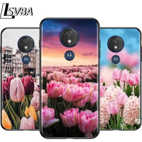 Tulip flower for Motorola G9 G8 G E7 E6 One Play Marco Hyper Fusion Stylus Power Edge Plus Black Phone Case