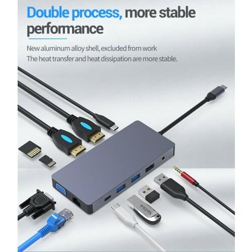 Blueendless USB C HUB Type C to MUlti USB 3.0 Double HDMI Adapter High Speed Splitter for MacBook PC Laptop Accessories