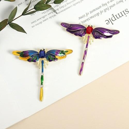 Colorful Crystal Dragonfly Brooches For Women Enamel Fashion Insect Pin Autumn Design Coat Accessories High Quality