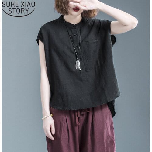2021 New Fashion Loose Short Sleeve Shirt Women Cotton Linen Summer Blouse Blusas Casual Tops Camisas Mujer Plus Size 12937
