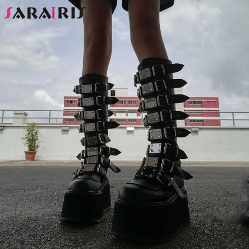 SaraIris Big Size 50 INS Brand Women Buckle Autumn Shoes Gothic Motorcycle Boots Women Fashion Luxury Platform Street Punk Boots