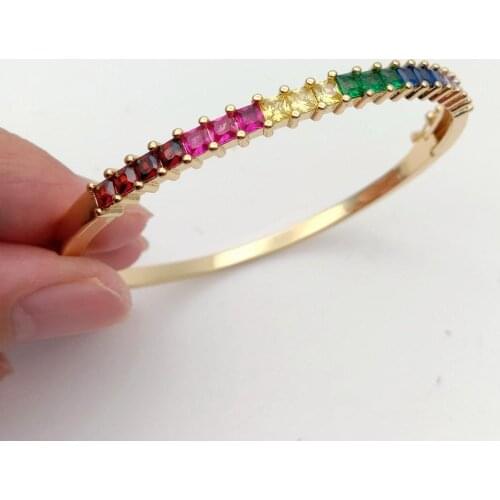 Gold Color plated rainbow bangle bracelet cubic zirconia fashion lady jewelry Luxury Stainless Steel bracelet Gift