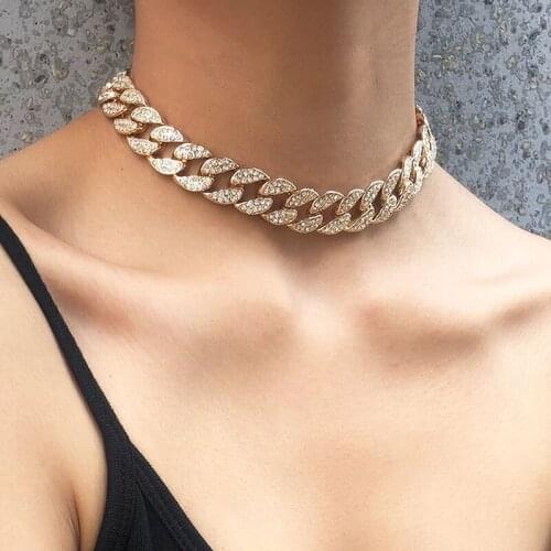 Simple Punk Rhinestone Thick Chain Choker Necklaces Women Ladies Sexy Hiphop Vintage Geometric Chocker Collar Jewelry XR2872