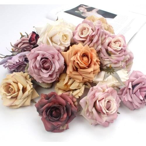 10Pcs Retro Simulation Rose Shape Artificial Flower Head Anti-aging Polyester Photography Props Fake Flower Head Home Decor