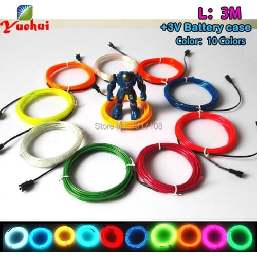 2.3mm 3 metres 10 Colors Available EL Wire thread Tube Rope Flexible Neon Cold Light Party Wedding Decoration Powered By DC-3V