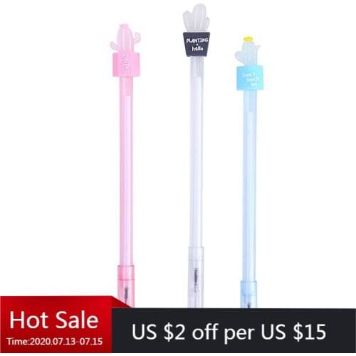 20 Pcs Simple Transparent Cactus Student Gel Pen Black Student Creative Stationery Office Signature Pen Wholesale