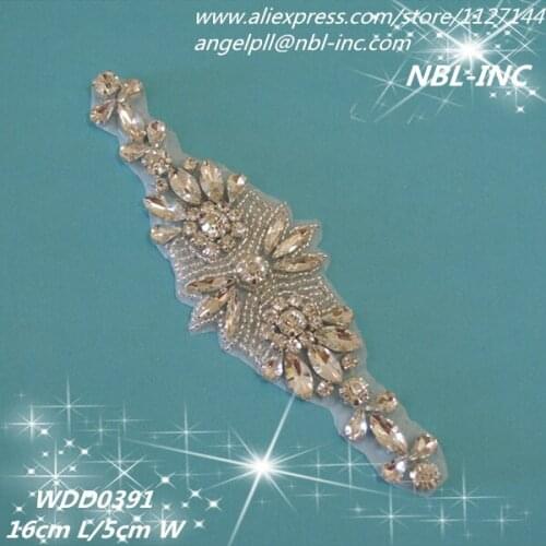 30pcs) Wholesale bridal beaded silver crystal rhinestone applique iron on for wedding dress WDD0391