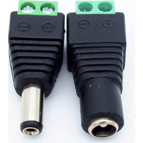 5.5mm x 2.1mm Female Male DC Power Plug Adapter for 5050 3528 5060 Single Color LED Strip and CCTV Cameras