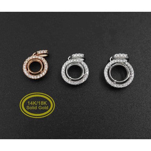 6-8MM Solid 14K 18K Rose Gold Simple Round Prong Bezel Settings for Gemstone Moissanite Diamond DIY Pendant Charm 1411246