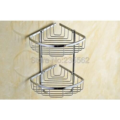 Chrome Brass Bathroom Accessory Dual Tier Large Corner Shower Wash Basket Shelves Caddy Storage lba525
