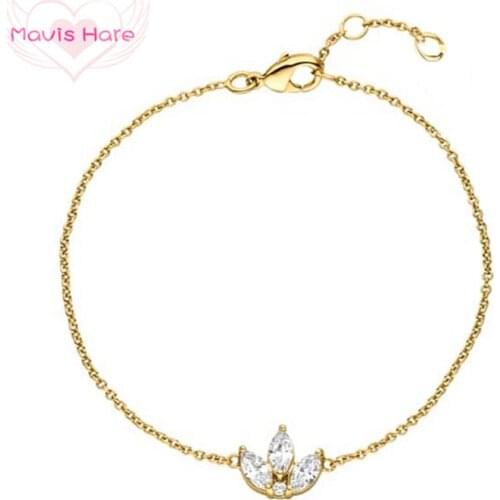 Mavis Hare Sparkling Stone Bracelet Stainless Steel Flower Crystal Link Chain Bracelet Bangle can Adjustable 3 Size as Gift