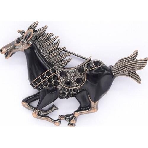 Antique copper Black Rhinestone Horse Pin brooches C913 H3