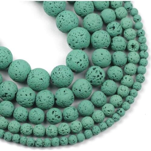 Natural Stone Beads Light Green Volcanic Rock Lava Round Rubber Spacers Beads For Jewelry Making DIY Bracelet 15" 4/6/8/10/12MM