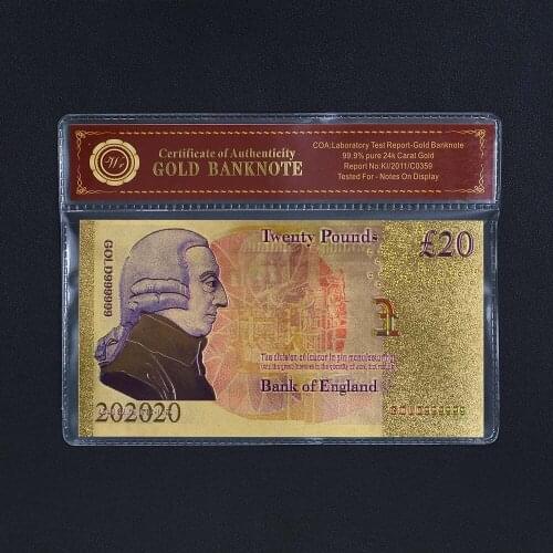 Creactive UK Bank Notes 10 Pound 24K Gold Foil Paper Money with Plastic Frame
