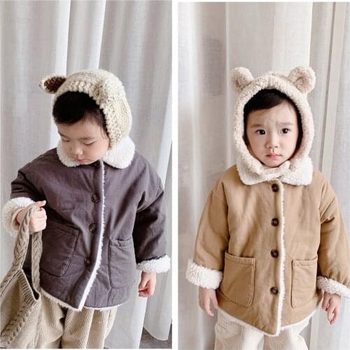 Childrens Clothing 2020 Winter New Baby Velvet Coats Fashion Korean Lamb Wool Lapel Jackets for Boys Girls Kids Warm Outerwear