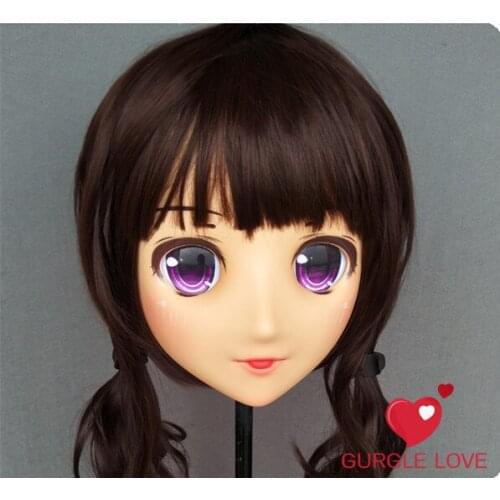 DM154) Female Sweet Girl Resin Half Head Kigurumi Mask With BJD Eyes Cosplay Japanese Anime Role Lolita Mask Crossdress Doll