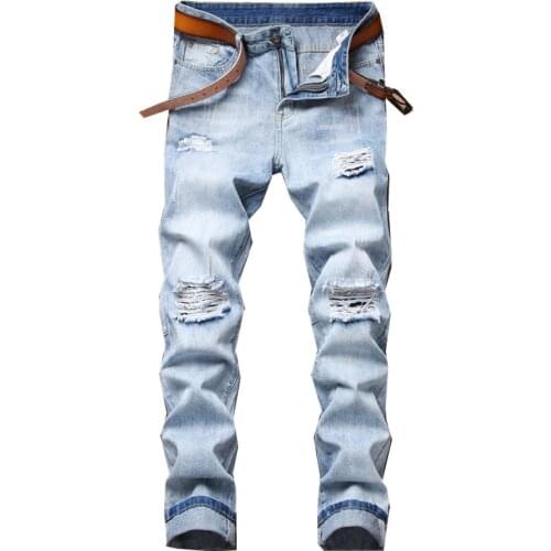 New Fashion Mens Cotton Ripped Jeans Jean Homme Slim Skinny Jeans Men Trousers Casual Male Denim Pants Vaqueros Hombre