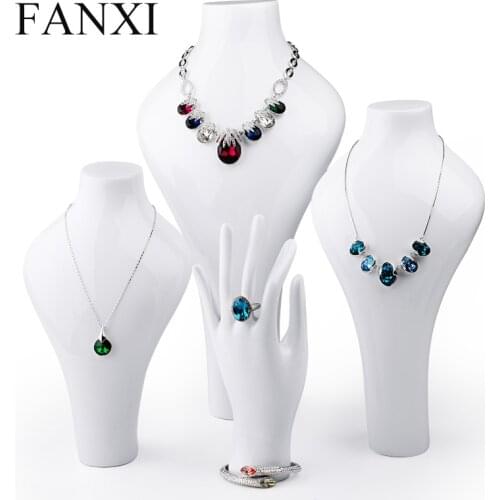 FANXI White Resin Necklace Display Bust Stand Pendant Ring Finger Holder Mannequins Jewelry Exhibitor