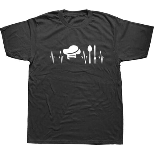 Funny Cooking Heartbeat Chef T Shirts Men Summer Short Sleeve O-Neck Cotton Cook Chef T-shirt Unisex