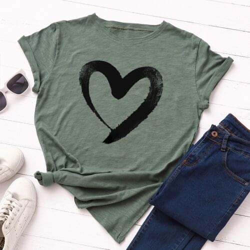 Women Cotton Short Sleeve T-Shirt Top Graphic Tees Female Summer Tops Tees Love Heart Print Streetwear Funny Shirts Girl Shirts