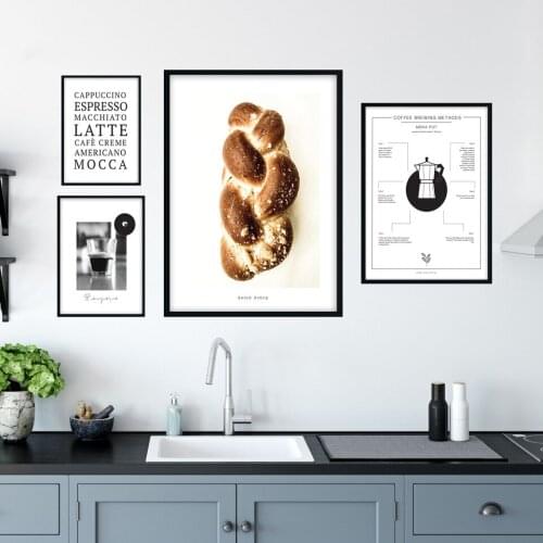 Canvas Paintings French Bread Wall Art Coffee Poster Pictures Mocha Pot Prints Home Decor Nordic For Living Room Modular Frame