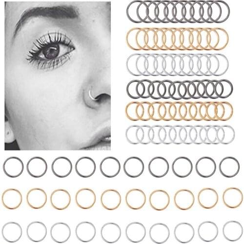 60Pcs/Set Nose Ring Piercing Punk Gold Silver Color Handmade Tiny Nose Ring Hoop Septum Rings Nose Piercing Jewelry