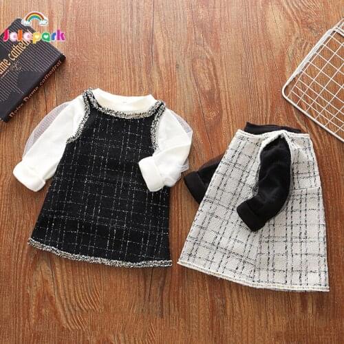 2Pcs Toddler Girl Plaid Lace Dresses Set Fall Clothes for Kids Spring Autumn Girls Ladies Princess Dress Tops Sundress Suit