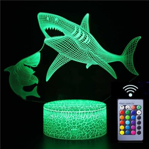 Shark 3d Lamp Nightlight Kids Child Girls Bedroom Decor Light Gift for Birthday Xmas Toys 7/16 color Change Night Light Lamp