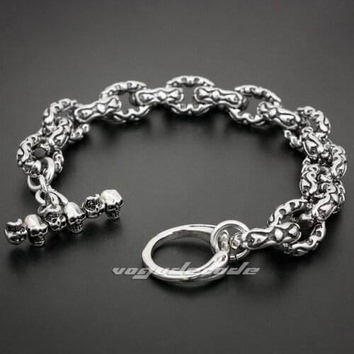 LINSION 316L Stainless Steel Double Heart Mens Bracelet Biker Link Chain 5S003 Free Shipping