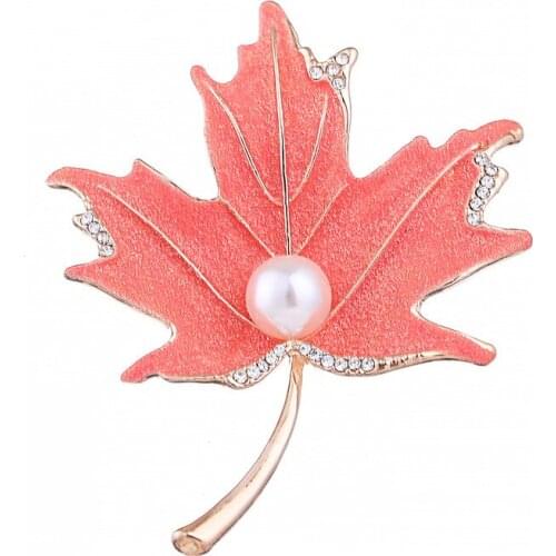 Fashion red maple leaf brooch pearl diamond alloy brooch badge simple corsage costume decoration jewelry collar pin gift
