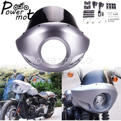 Motorcycle Silver 5 3/4" Headlight Mask Front Cowl Fork Mount Head Lamp Fairing For Harley Touring Dyna Sportster XL 883 XL 1200