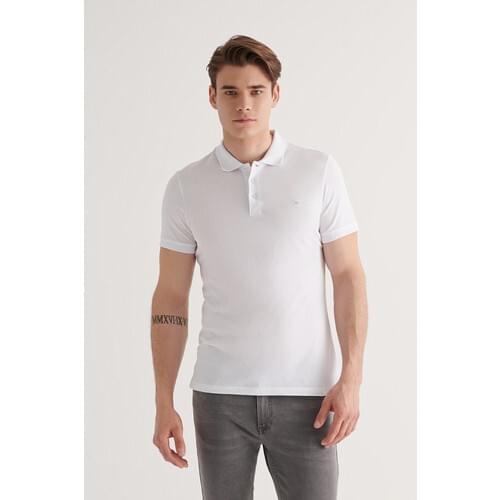Avva Men White Polo Collar Solid T-Shirt E001004
