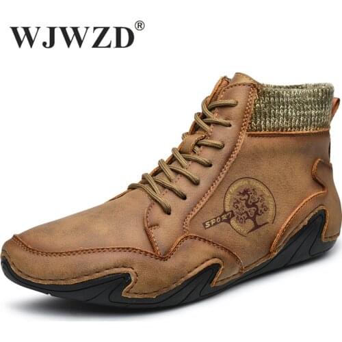 Leather Men Boots Winter with Fur Super Warm Snow Boots Men Winter Casual Shoes Sneakers High Top Western Ankle Boots Waterproof