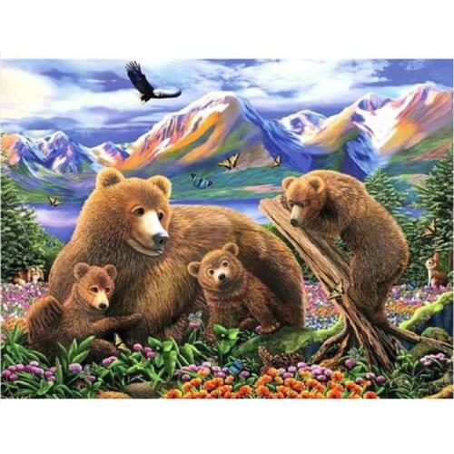 Bears Family Diamond Painting Kit Mountain Diamond Dotz Mosaic Embroidery Picture Crystal Stones Stickers Decal Wall Art Craft