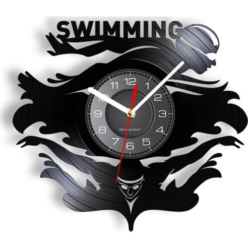 Athlete Swimming Inspired Vinyl Record Wall Clock Swimmer Home Decor Vinyl Disk Crafts Wall Watch Swim Team Coach Diving Gift