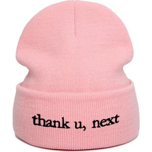 New 2020High Quality Fashion Embroidery Thank U,Next Beanie Ariana Grande Knitted Hat Warm Winter Unisex Women Man Hats