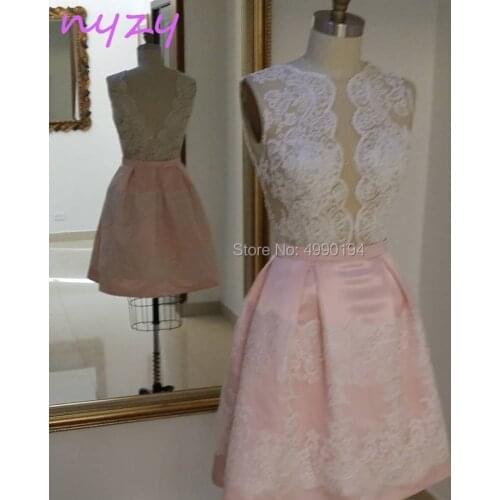 NYZY C59 Two Tone White Pink See-through Top Lace Robe Cocktail Dress Short Party Dress Evening vestidos de festa curto 2019