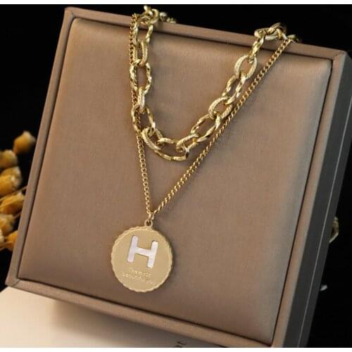 Titanium Steel Women Girls Initial Letter Necklace Gold Charm Necklaces Pendants Jewelry