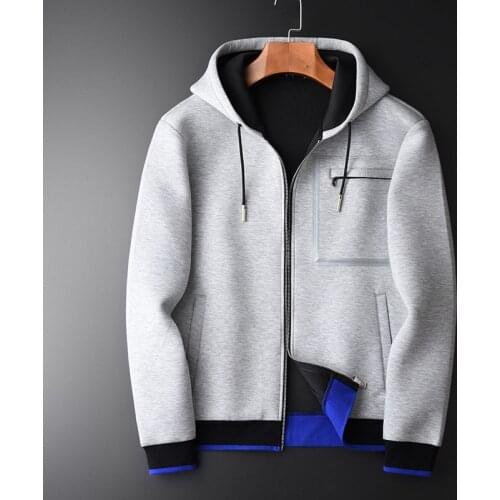 Grey Hoodies Luxury Combined Fabric Hooded Sweatshirts For Men Plus Size 3XL 4XL Spring Slim Fit Sweatshirt Male